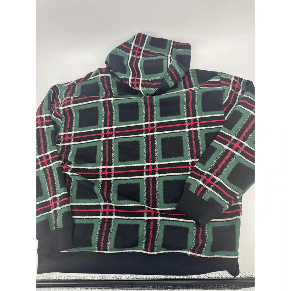 Jordan Plaid Hoodie Mens XXL Green Black Red Jumpman Fleece Pullover Streetwear
